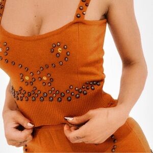 Understated Leather Studded Burnt Orange Top